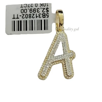 Diamond A initial letter charm pendant Real 10k gold & 1/4 CT Diamond Men Women - Image 1 of 4