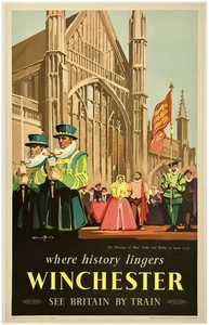 Original Vintage Poster WINCHESTER SEE BRITAIN BY TRAIN Rail British Travel OL - Picture 1 of 5