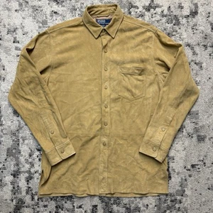 Vintage Polo Ralph Lauren Leather Suede Shirt Mens Medium Brown Western Button - Picture 1 of 5