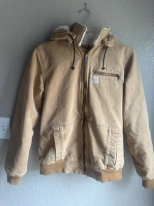 Giacca sherpa Carhartt bambini vintage marrone con cappuccio tela ragazze ragazzi cappotto anatra 5 6 DIFETTI - Foto 1 di 7