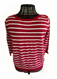 Old Navy leichter Damenpullover rot/weiß gestreift U-Boot-Ausschnitt Gr. XL - Bild 1 von 7