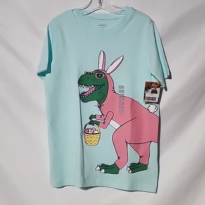 NEW - CARTERS KIDS 8 / 8A - Light Blue Dino Easter Bunny T-Shirt, Graphic Print - Image 1 of 4