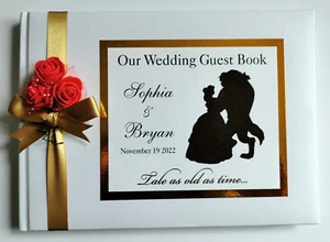 Personalised Beauty and the Beast Wedding guest book (gold), album, gift - Picture 1 of 9