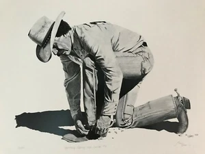 Western Art / Cowboys-Rodeo "Getting Ready for Chute #4" Larry Bees signed Print - Bild 1 von 3
