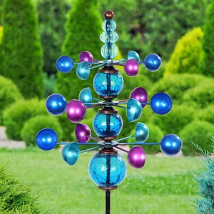 Metallic 3 Tier Wind Spinner Stake w/ Glass Balls Outdoor Yard Garden Home Decor - Picture 1 of 12
