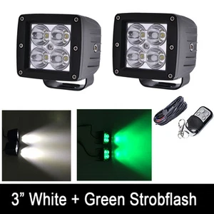 Pair 24W White/Green Strobe Off-road Led Work Light Cube 3X3" Pods & Free Wiring - Picture 1 of 6