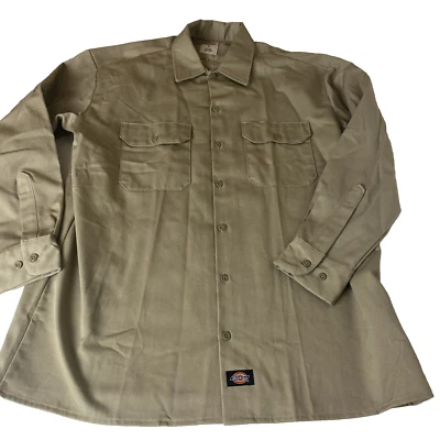 Camisa Dickies 549KH Industrial Pesada Sarga Manga Larga Grande Beige Tostado Foto 1 de 4