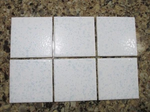 Lot of (6) Vintage Ice Blue 104 Spackled Ceramic Tiles - 4 1/4" x 4 1/4" - Picture 1 of 6