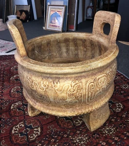 Antique Chinese Temple Large Size Censer carved, Hard Stone or Jade Tripod - Picture 1 of 24