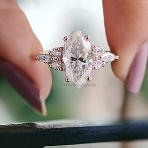 Marquise cut Moissanite engagement ring vintage Rose gold Unique Ring FD115 - Picture 1 of 10