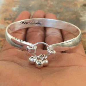 925 Sterling Silver Adjustable Handmade Round Chunky Gift Bangle Jewelry - Picture 1 of 4