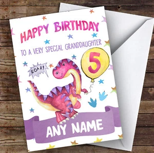 Personalised Girls Birthday Card Dinosaur 1St 2Nd 3Rd 4Th 5Th 6Th Granddaughter - Picture 1 of 1