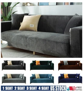 Stretch Chair Sofa Couch Cover Velvet Elastic 1/2/3/4 Seat Slipcover Protector - Picture 1 of 91