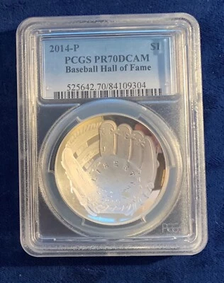 U.S. 2014-P BASEBALL HALL OF FAME SILVER DOLLAR SUPERB PROOF CERTIFIED PCGS PR70 - Image 1 of 2