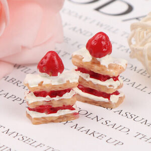 2pcs 1:12 Mini Strawberry Cake Napoleon Cake Dollhouse Miniature Accessories-~-