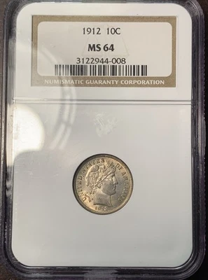 1912 10c Barber Silver Dime NGC MS64 - Image 1 of 4