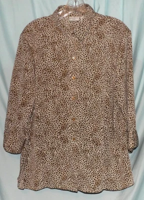 Blusa para mujer Covington marrón estampado animal cuello manga 3/4 abotonada PL Foto 1 de 4