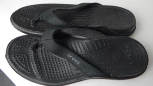 Croc Capri Flip Flop Sandals Shoes Leather Strap Black Womens Size 8 - Picture 1 of 4