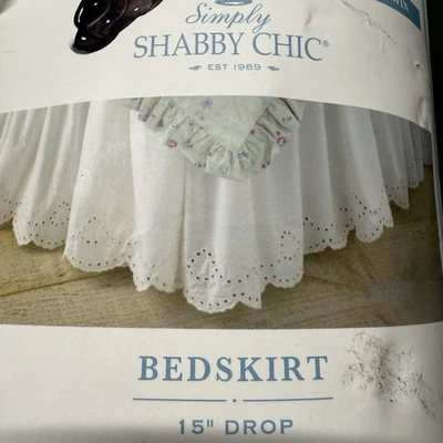 "Falda de cama Simply Shabby Chic doble ojales blancos casa de campo 15"" caída nueva" Foto 1 de 4