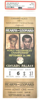 1981 BOXING FULL TICKET SEPT 16 HEARNS VS LEONARD GOLD PSA NM-MT 8 HOF - Image 1 of 4