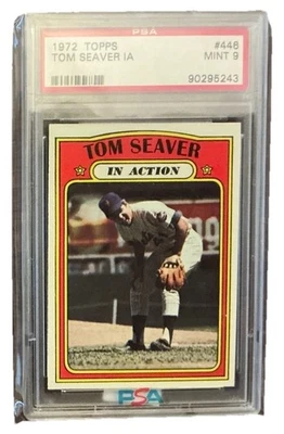 Topps PSA 9 1972 como nuevo Tom Seaver en acción #446 Salón de la fama Mets de Nueva York Foto 1 de 2