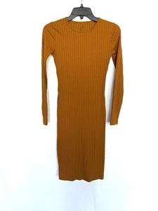 F21 Burnt Orange Bodycon Dress Ribbed Long Sleeve Knee Length Size Small - Picture 1 of 3