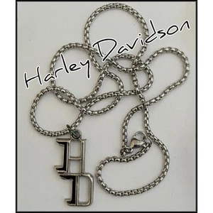 HARLEY DAVIDSON MOTORCYCLES HD Pendant Necklace Silver Black Enamel Stainless  - Picture 1 of 5