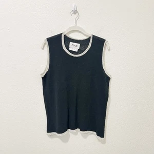 Flax Size Medium M Black Knit Piped Contrast Trim Sleeveless Tank Top Shell - Picture 1 of 10