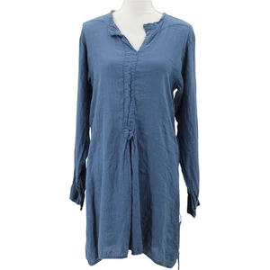 Grizas Linen Lagenlook Long Sleeve Dress Blue Drawstring Size Medium - Picture 1 of 6
