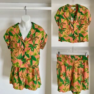 MONTEAU Los Angeles NWT 2-Piece TROPICAL Linen Blend SHORTS & TOP Set Size Small - Picture 1 of 15