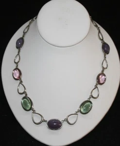 Napier Vtg Necklace Jewelry Silver Tone Glass Beads 181/2" - Picture 1 of 9