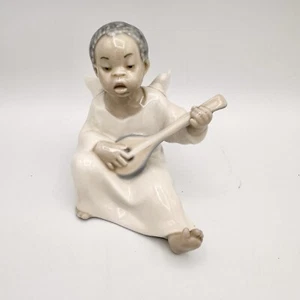 Lladro #4537 Engel Black Legacy Collection afrikanischer Cherub Junge spielt Mandoline - Bild 1 von 6