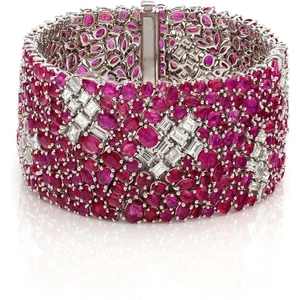 Pure 935 Silver Luxurious Bridal Wedding Bracelet With 73.54 TCW Ruby & Sapphire - Picture 1 of 7
