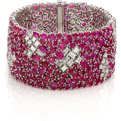 Pure 935 Silver Luxurious Bridal Wedding Bracelet With 73.54 TCW Ruby & Sapphire - Image 1 of 4