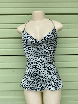 Новый ZARA зеленый черный напечатано CAMISOLE верхний сексуальный Flowingneck ремни размер M B1404 - Изображение 1 из 4