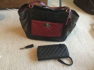 Coach Geldbörse schwarz grau rot Farbblock schwarz Leder Portemonnaie & Leder Schlüsselanhänger  - Bild 1 von 9