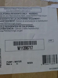 W11396717 WHIRLPOOL DRAIN PUMP, GENUINE BRAND NEW Free Fast Shipping - Picture 1 of 1