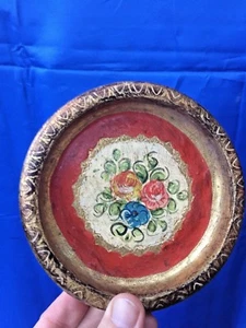 Vintage Italy Florentia Floral Picture Gold Gilt Gilded Circle Wood Frame ❤️m17 - Picture 1 of 8