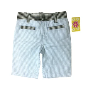 Vintage 90s Girls Seersucker Striped Shorts Size 5 Blue Cotton Elastic Waist NEW - Picture 1 of 5