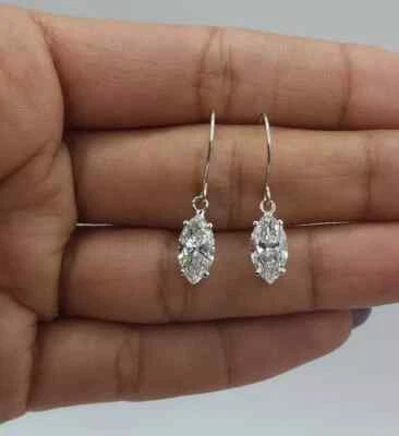 Solitaire Dangle Earrings 2Ct Marquise Lab-Created Diamond 14K White Gold Plated - Image 1 of 4