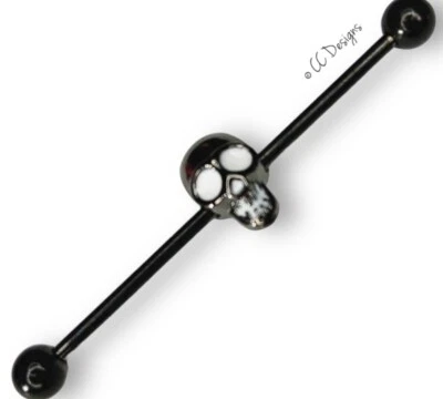 Barra industrial calavera gótica espeluznante PVD negra H27 Foto 1 de 2