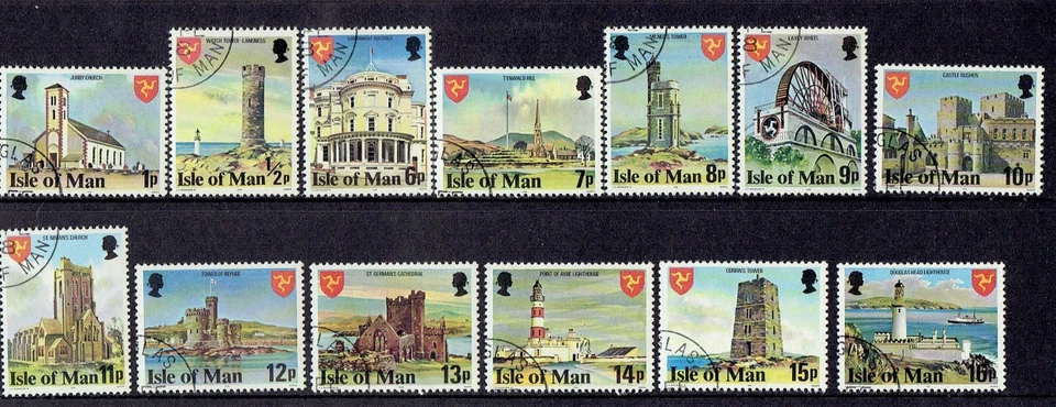 ISLE OF MAN IOM Definitives Landmarks Queen's Portrait Feb 1978 FU Used 1p - 16p - Image 1 of 1
