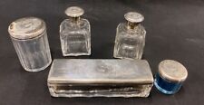 Antique Sterling Silver Crystal Set of 5 Toilet Kits Hallmarked 19th Century