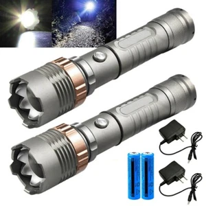 2x Brightest 9500000LM Powerful LED Tactical Flashlight Rechargeable Zoom Torch - Picture 1 of 24