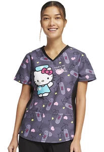Hello Kitty Cherokee Scrubs Sanrio Tooniforms V Neck Top TF783 HKKG - Picture 1 of 7