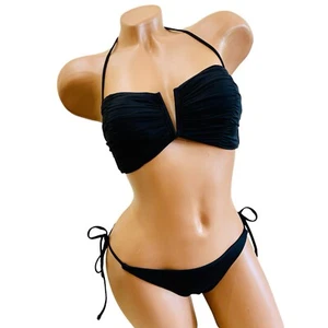Victoria’s Secret Swim V-splice Ruched Bandeau + Side Tie Bikini Bottom - Picture 1 of 2