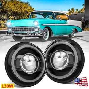 Pair 130W 7 inch Round Led Headlights Hi/Lo Halo DRL for Chevy 1953-57 Bel Air - Picture 1 of 11