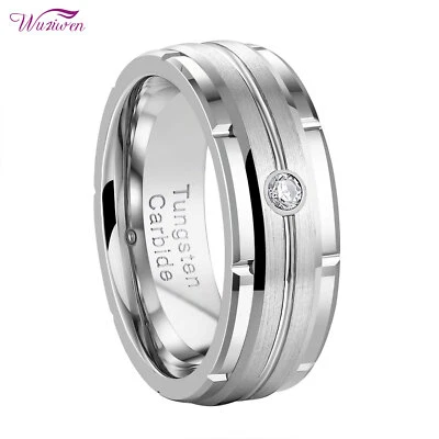 Anillos de carburo de tungsteno Wuziwen para hombre alianza de boda marrón negro 8 mm blanco circonita Foto 1 de 4