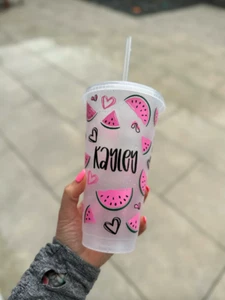 Vaso con nombre personalizado de verano de sandía Venti vaso frío 24 oz - con pajita - Imagen 1 de 5