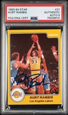 Kurt Rambis 1983-84 Star Signed Basketball Rookie Card #21 Auto Graded PSA 9